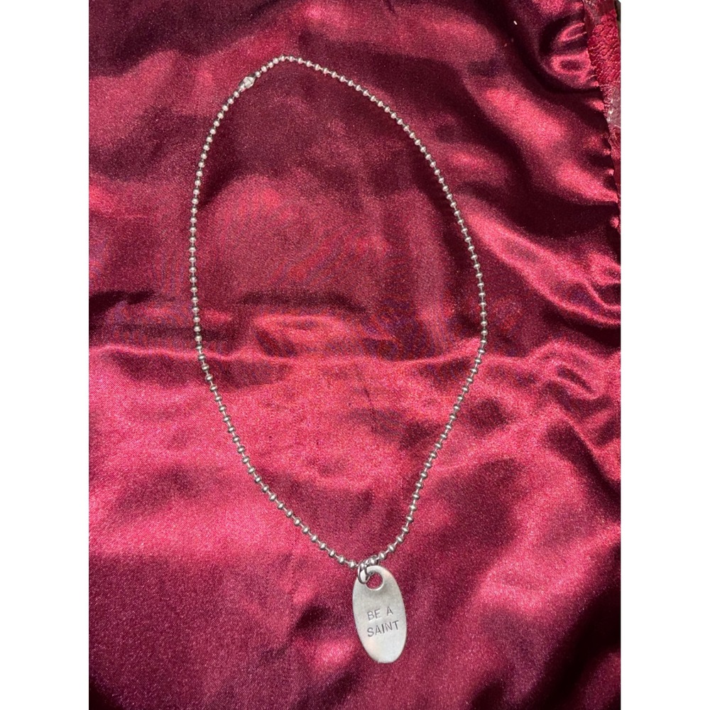 Be A Saint Engraved Oval Pendant Ball Chain Necklace Silver Tone Minimalist